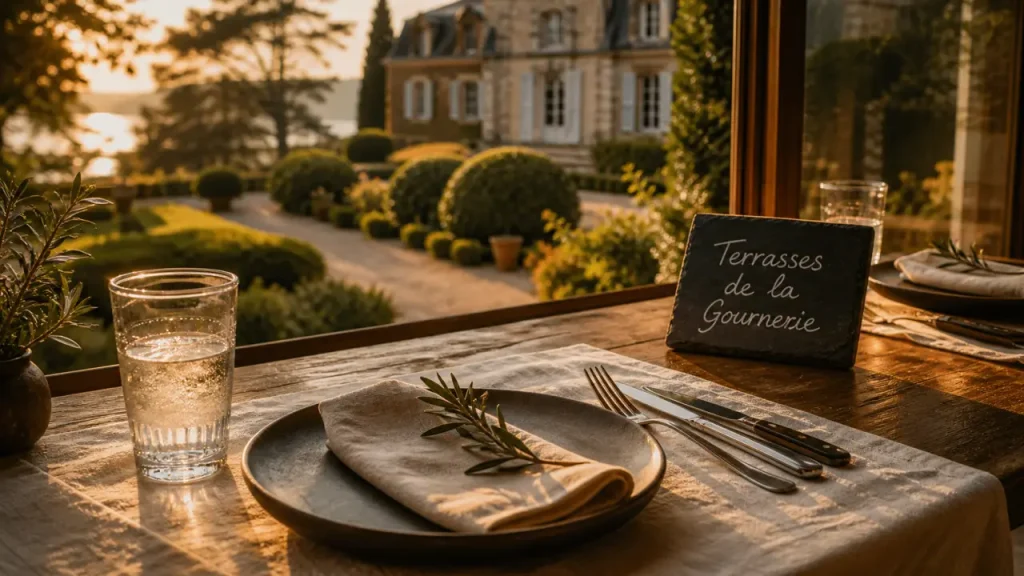 Les terrasses de la Gournerie : restaurant dans un château près de Nantes, terrasse verte