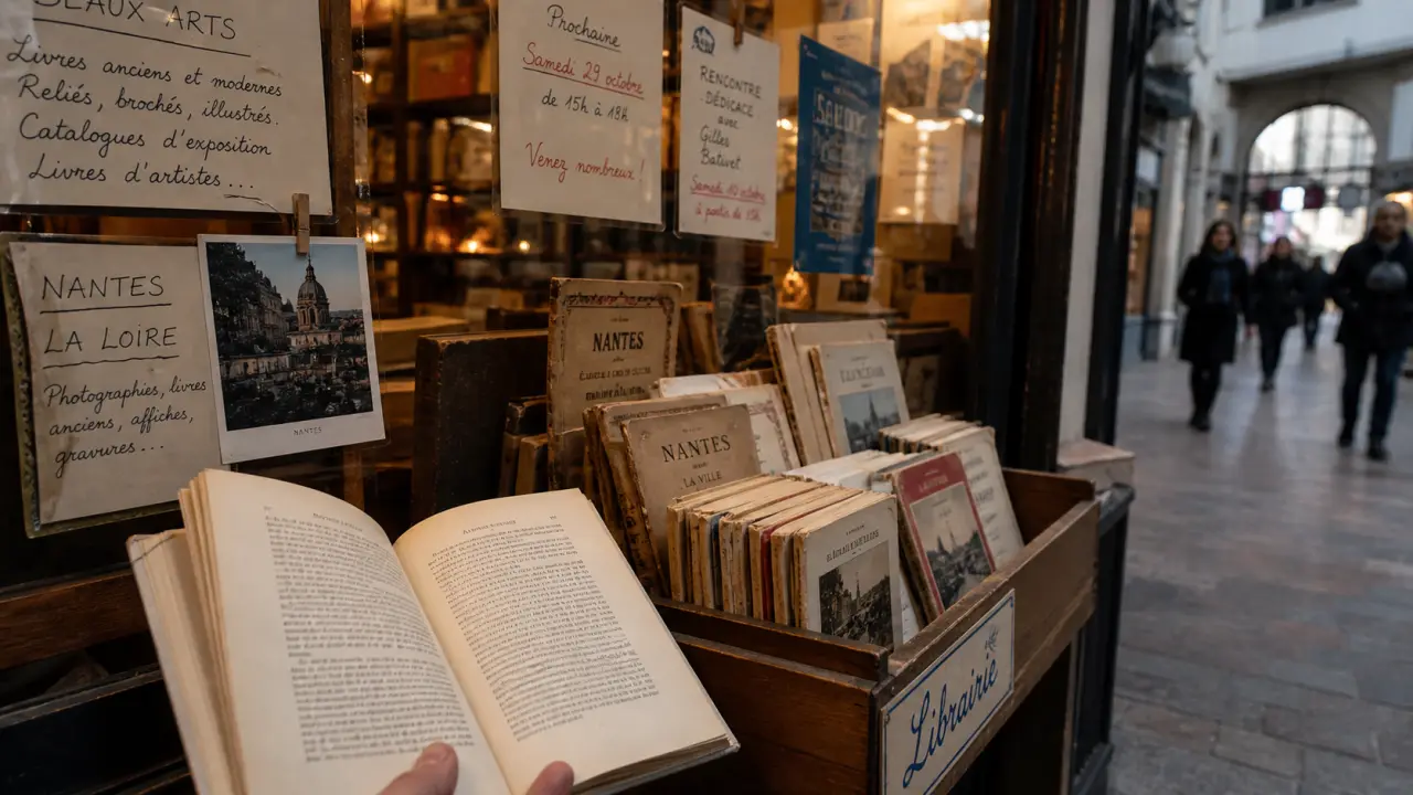 Librairie Nantes : livres anciens à trier en vitrine