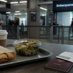 Restaurant aeroport Nantes : table repas avant contrôle de sécurité