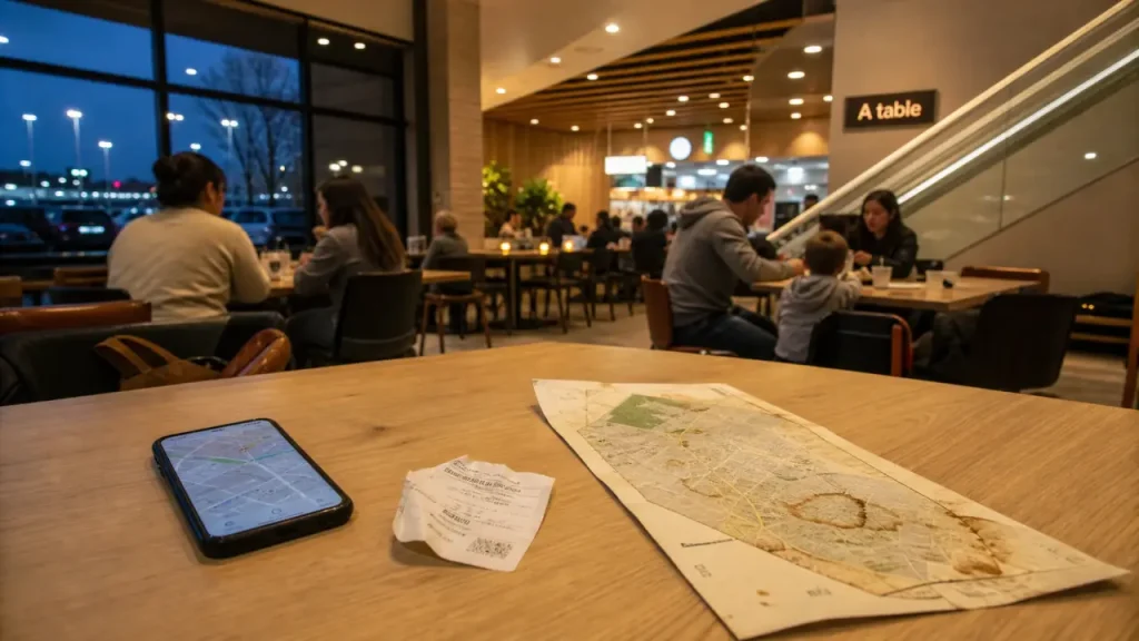 Restaurant Beaulieu Nantes : table, téléphone avec carte locale et ticket de parking