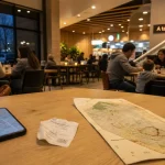 Restaurant Beaulieu Nantes : table, téléphone avec carte locale et ticket de parking