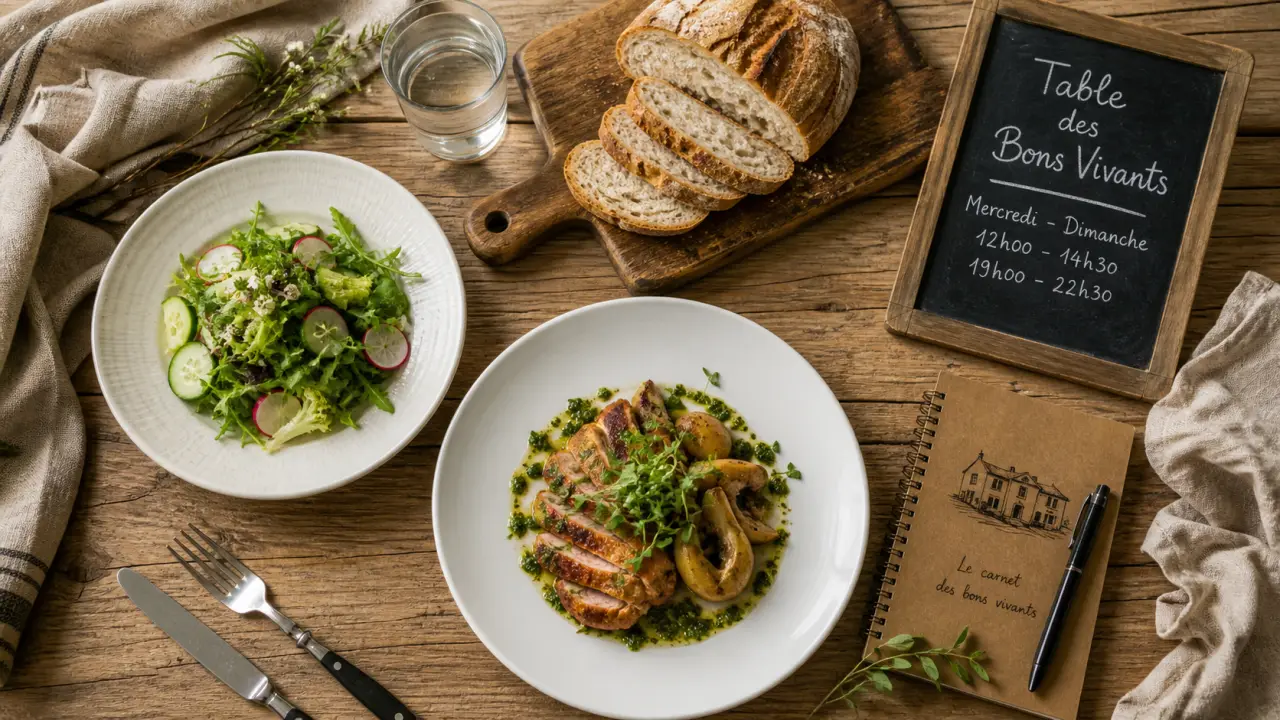 restaurant la table des bons vivants sainte luce nantes : table dressée avec assiettes et salade