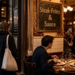 File d’attente restaurant l'entrecote Nantes, steak-frites fumantes.