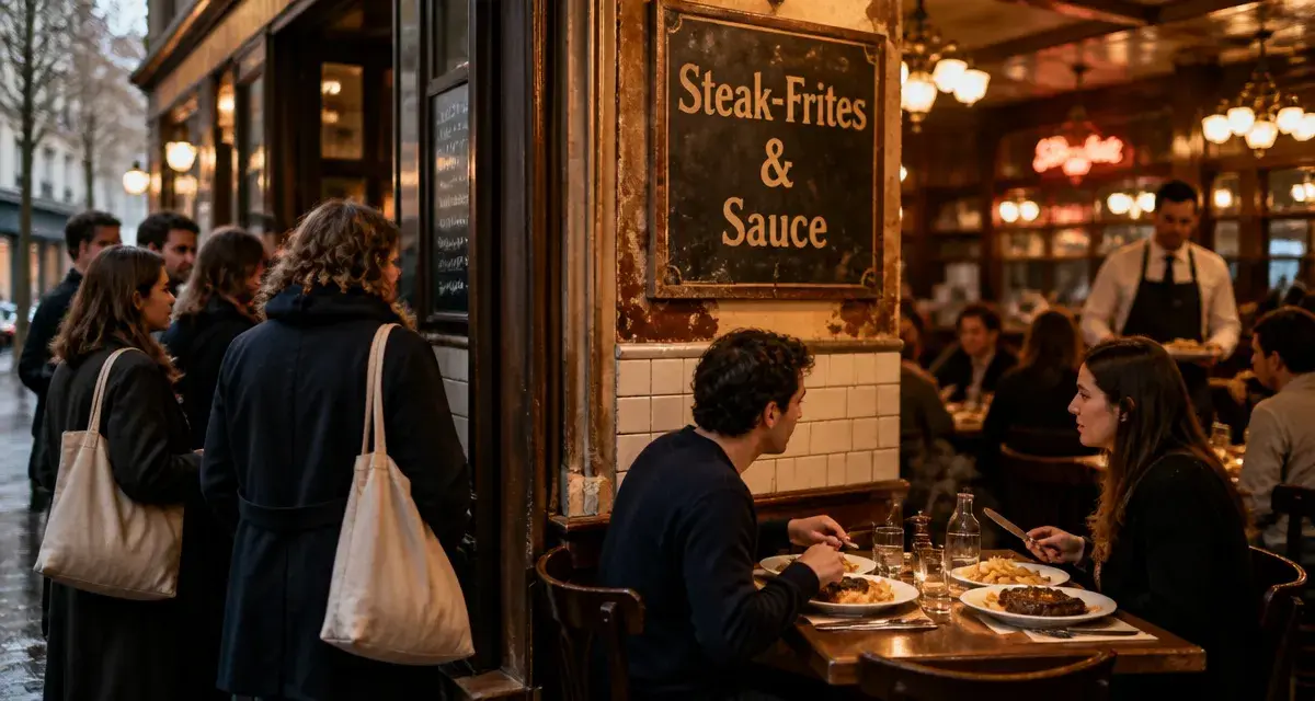 File d’attente restaurant l'entrecote Nantes, steak-frites fumantes.