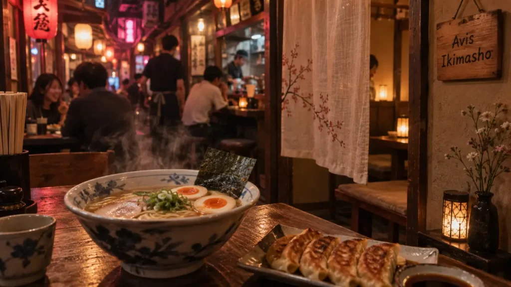 Avis sur Ikimasho : intérieur yokocho, ramen fumant