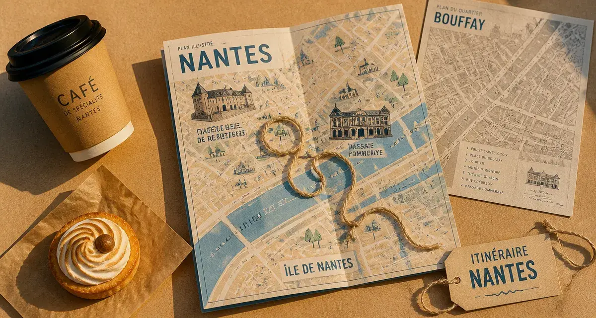 fair e nantes : carte de Nantes avec Passage Pommeraye et île de Nantes
