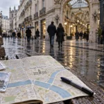 Guide Nantes : Passage Pommeraye sous la pluie, rue commerçante du centre