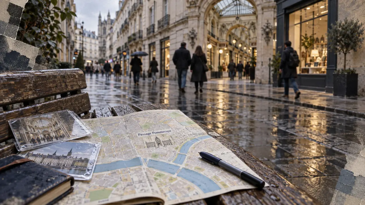 Guide Nantes : Passage Pommeraye sous la pluie, rue commerçante du centre