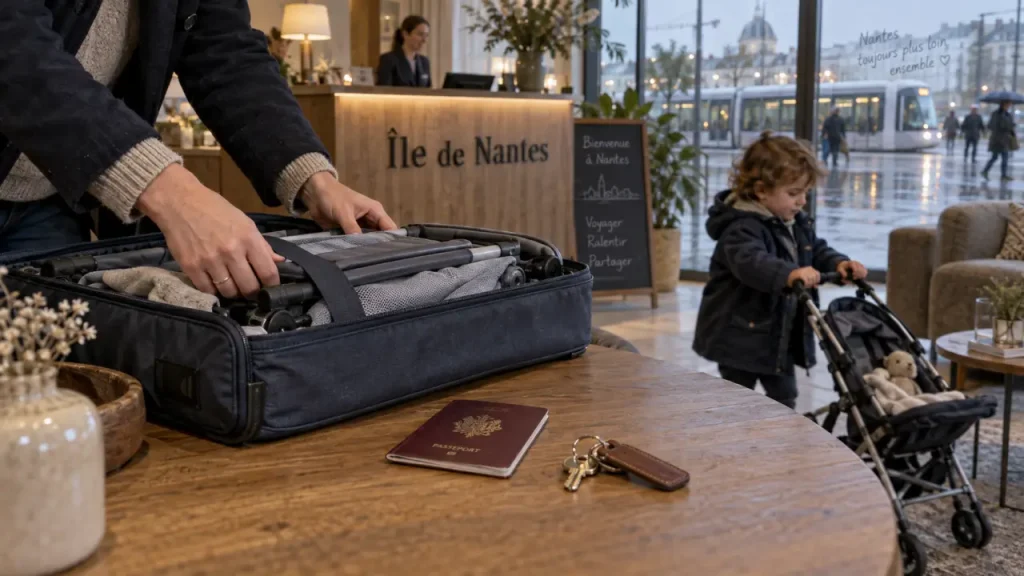 Hotel nantes famille : hall d’hôtel à l’Île de Nantes, parent et enfant