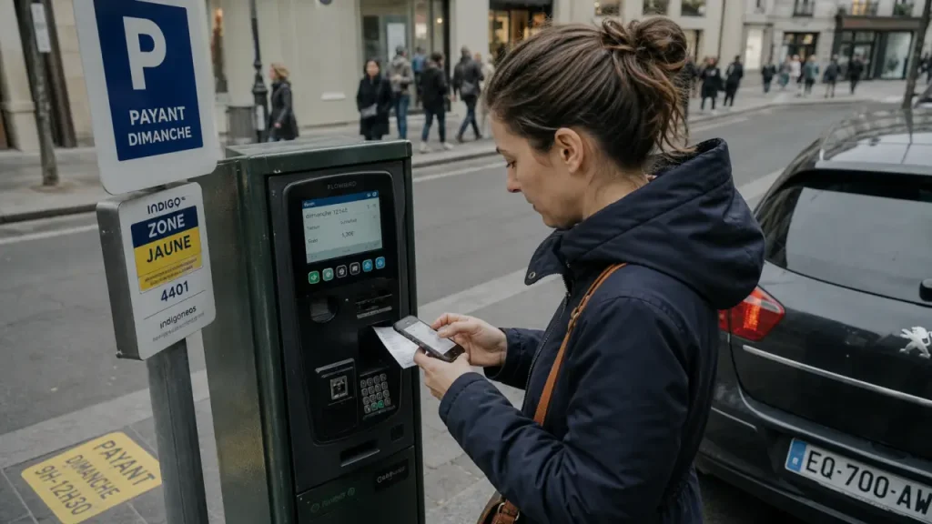 Parking gratuit Nantes week-end : automobiliste devant horodateur en centre-ville