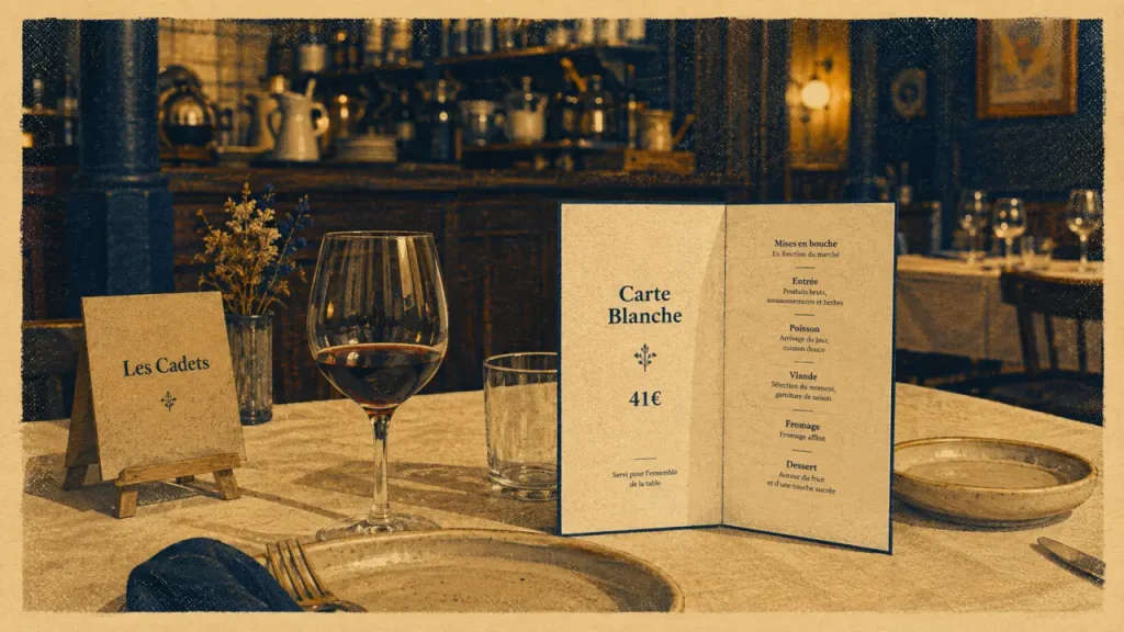 Restaurant les cadets nantes : menu Carte Blanche 41 €