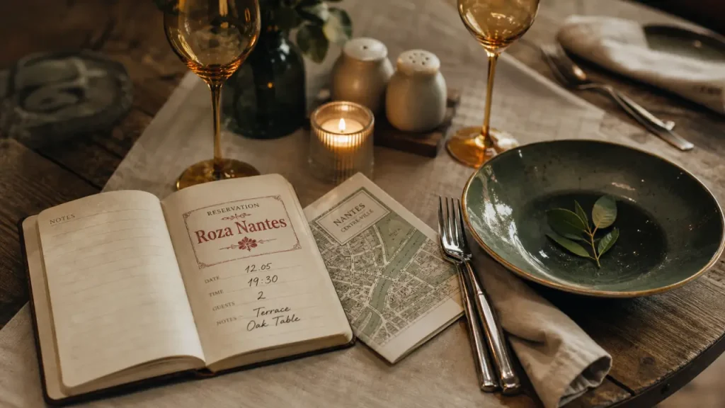 restaurant roza nantes, table dressée pour le dîner à Nantes